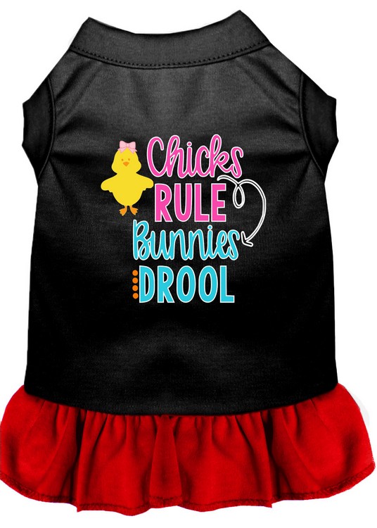 Chicks Rule Screen Print Dog Dress Black with Red XXXL